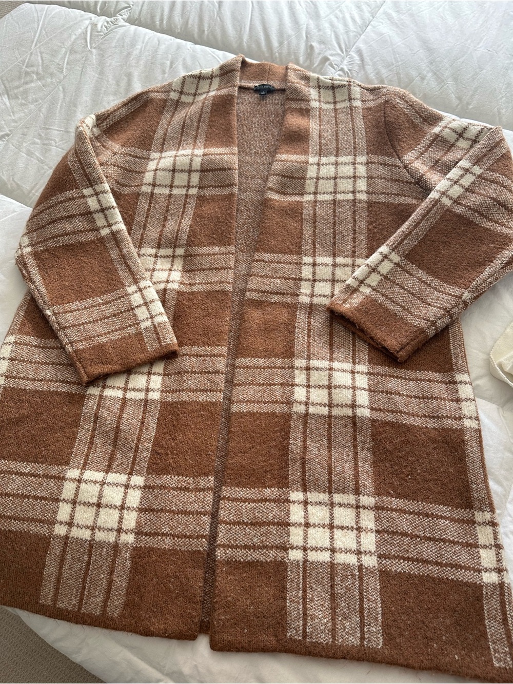 Talbots Plaid Open-Front Cardigan brown and cream size large - Picture 7 of 12